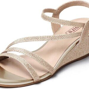 Women's Low Wedge Heel Sandals Manmade Open Toe Strappy Bridal Shoes